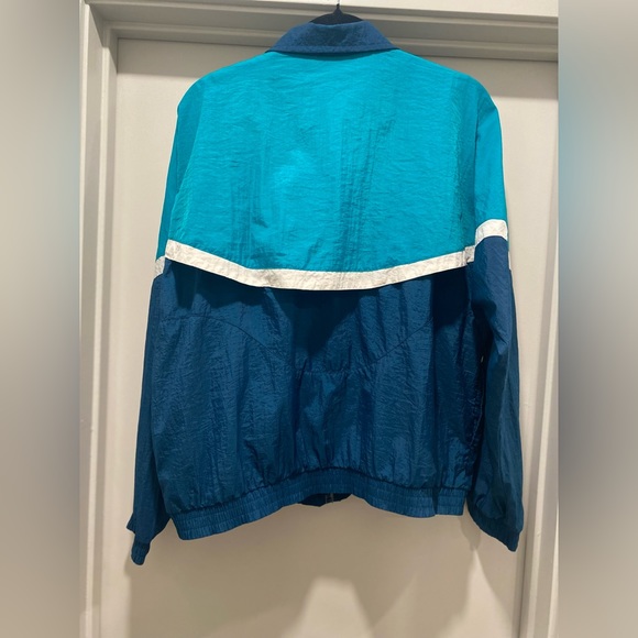 VTG Rare Retro 90s Reebok Teal & Navy Blue Color Block Windbreaker Jacket - L - Picture 16 of 16